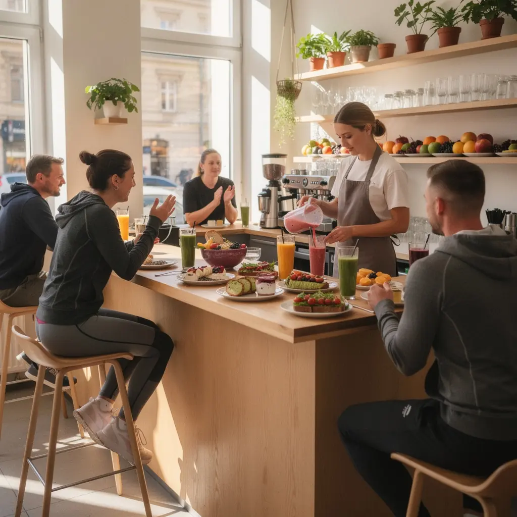 Eine Tasse aromatischer Kaffee, umgeben von Kaffeebohnen und einem kleinen Gebäck.