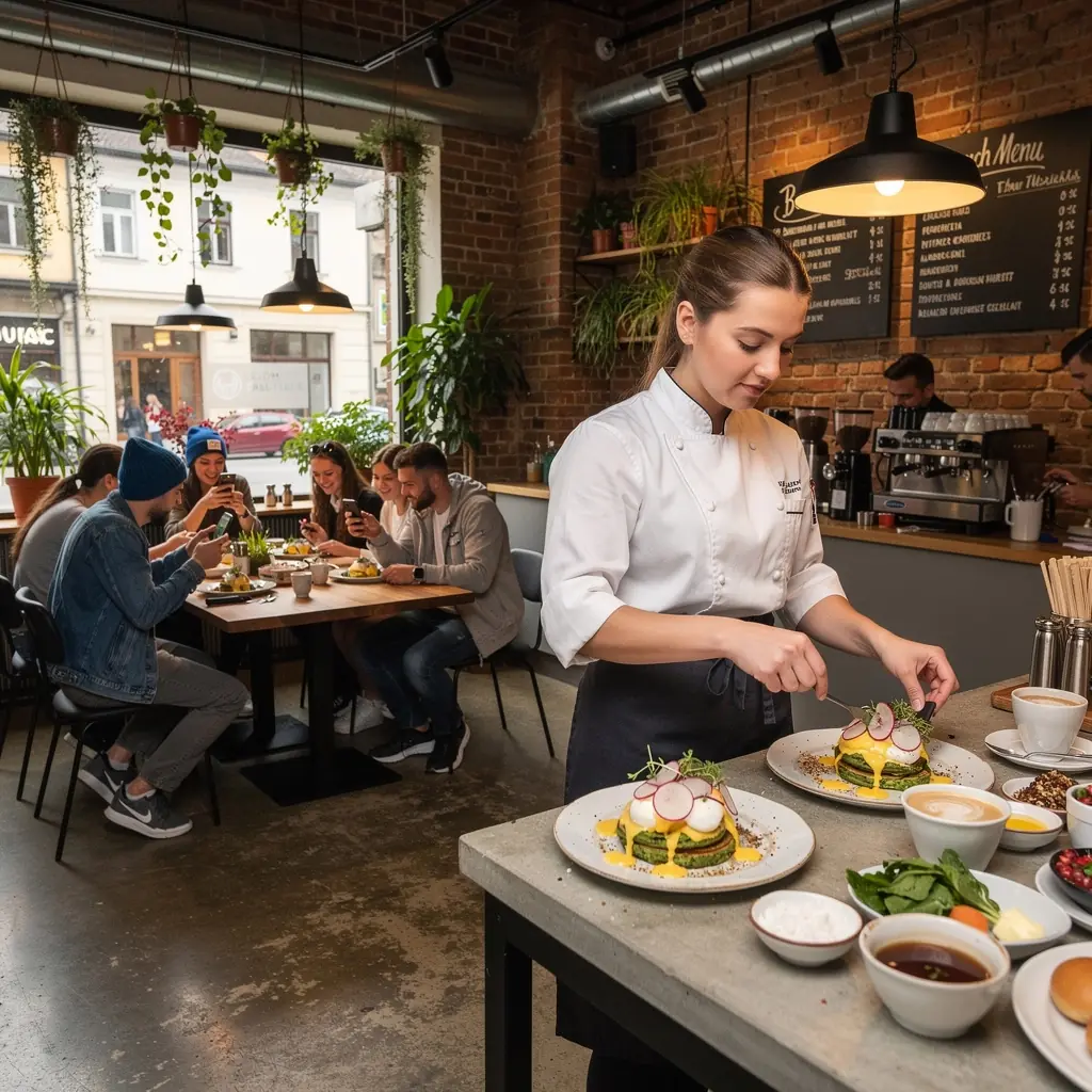 Ein Teller mit verschiedenen Eierspeisen, darunter RГјhrei und pochierte Eier, dekoriert mit KrГ¤utern.