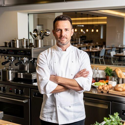 Ein rustikales Brot, das mit Butter und Marmelade auf einem Frühstückstisch serviert wird.